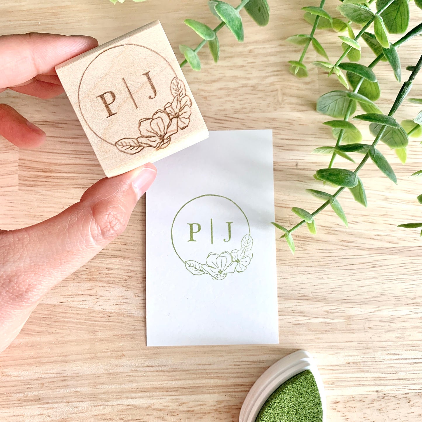 Wedding Rubber Stamp | Couple Initials | Monogram | Magnolia Wreath