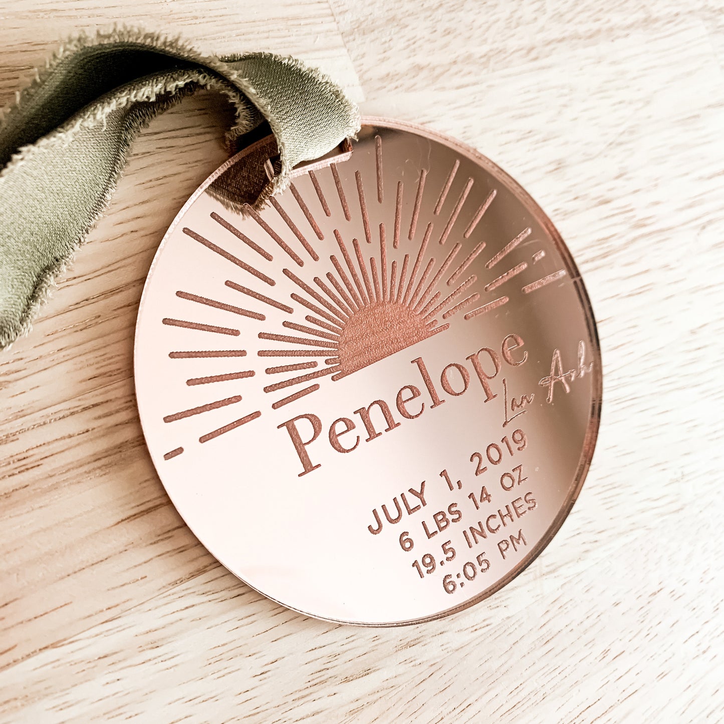 Baby Details Christmas Ornament | Birth Stats | Sun Beam Boho Minimal