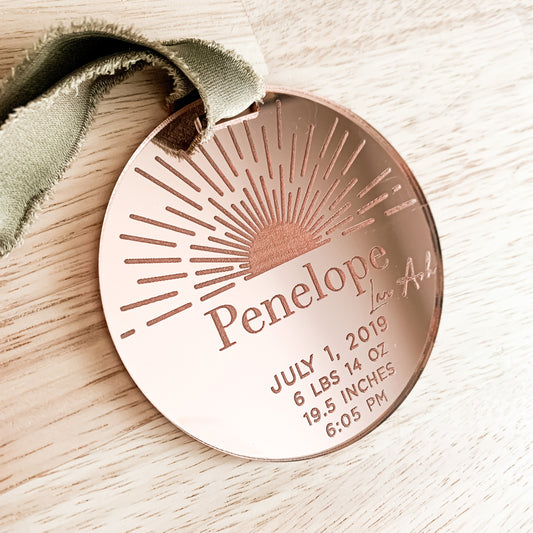 Baby Details Christmas Ornament | Birth Stats | Sun Beam Boho Minimal