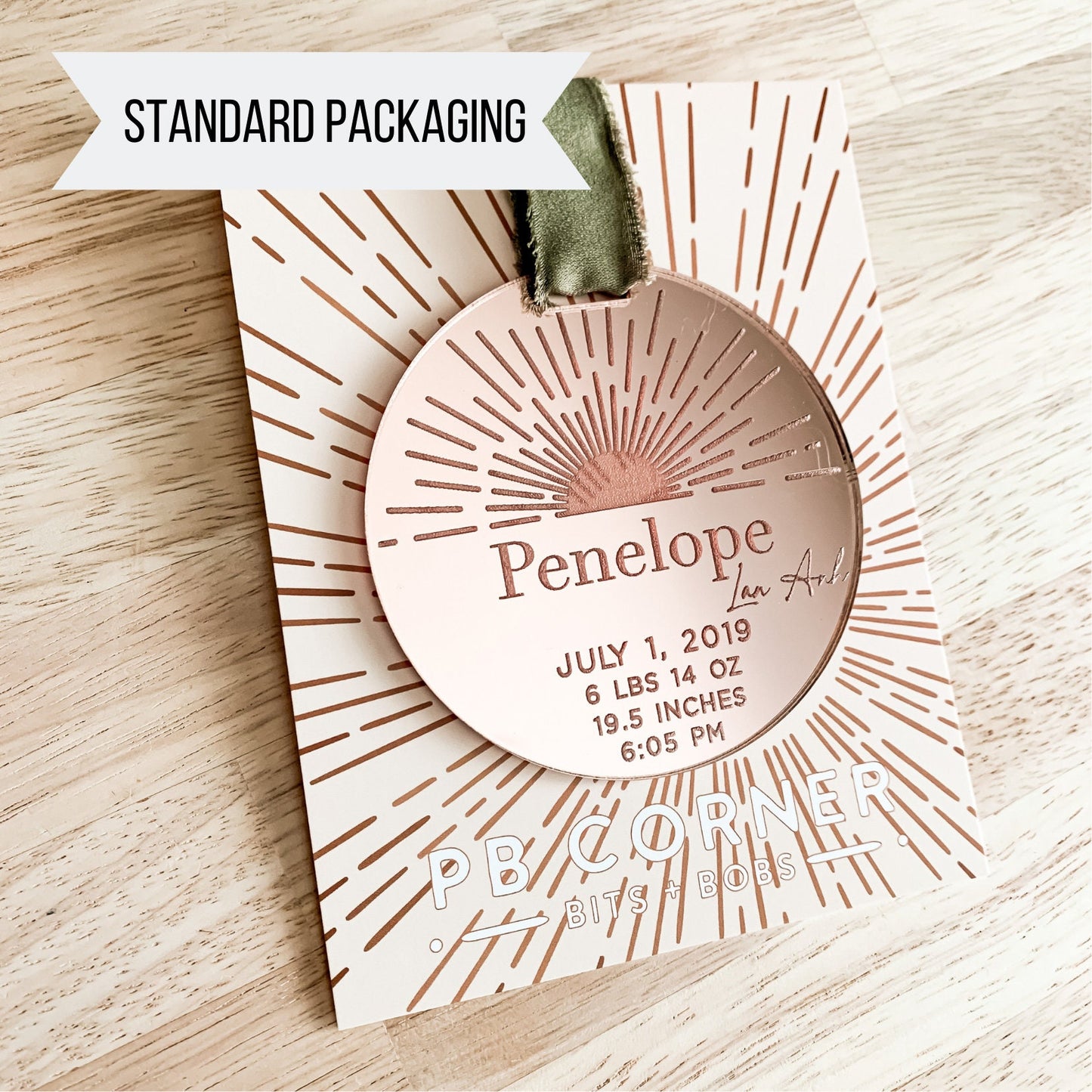 Baby Details Christmas Ornament | Birth Stats | Sun Beam Boho Minimal