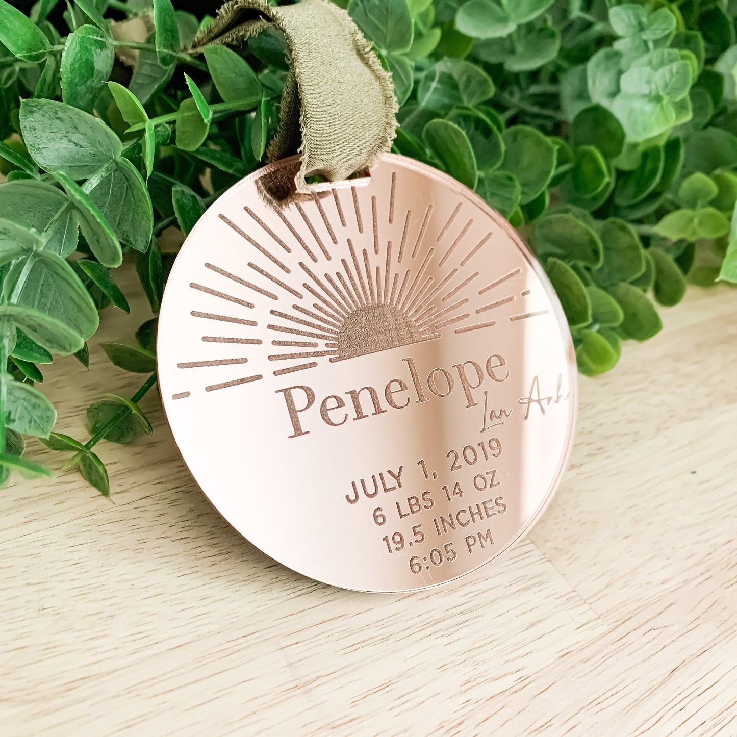 Baby Details Christmas Ornament | Birth Stats | Sun Beam Boho Minimal