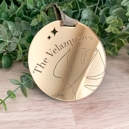 Family Name Christmas Ornament | Minimal Monstera Leaf