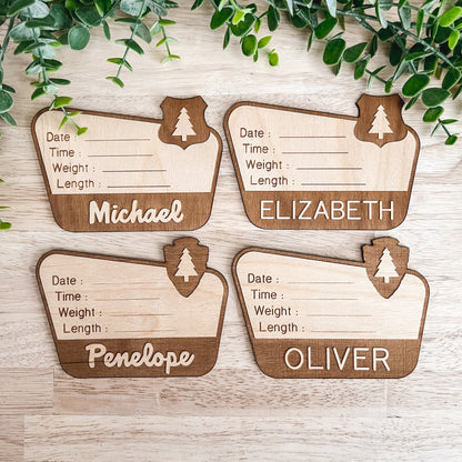 National Forest Birth Stats Sign / Baby Name Sign / Wooden New Born Name Sign / Hospital Baby Announcement Sign / National Park Sign