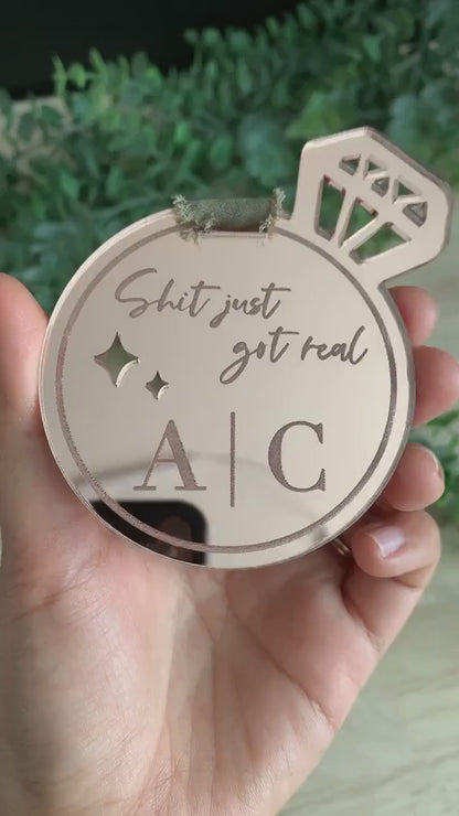 Shit Just Got Real Christmas Ornament | Engagement Ring Ornament | Couple