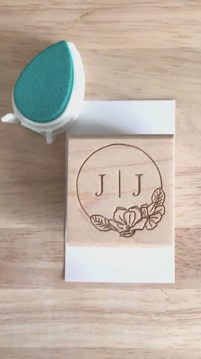 Wedding Rubber Stamp | Couple Initials | Monogram | Magnolia Wreath