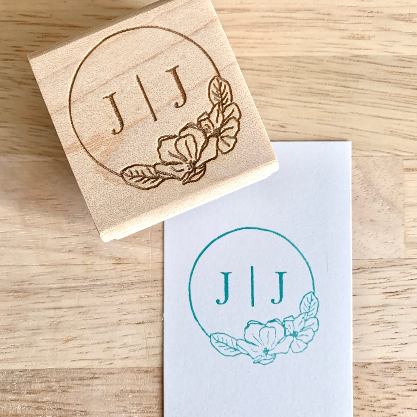 Wedding Rubber Stamp | Couple Initials | Monogram | Magnolia Wreath