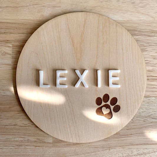 Pet Name Sign / Photo Prop / Dog Paw / Wooden and Acrylic Signs