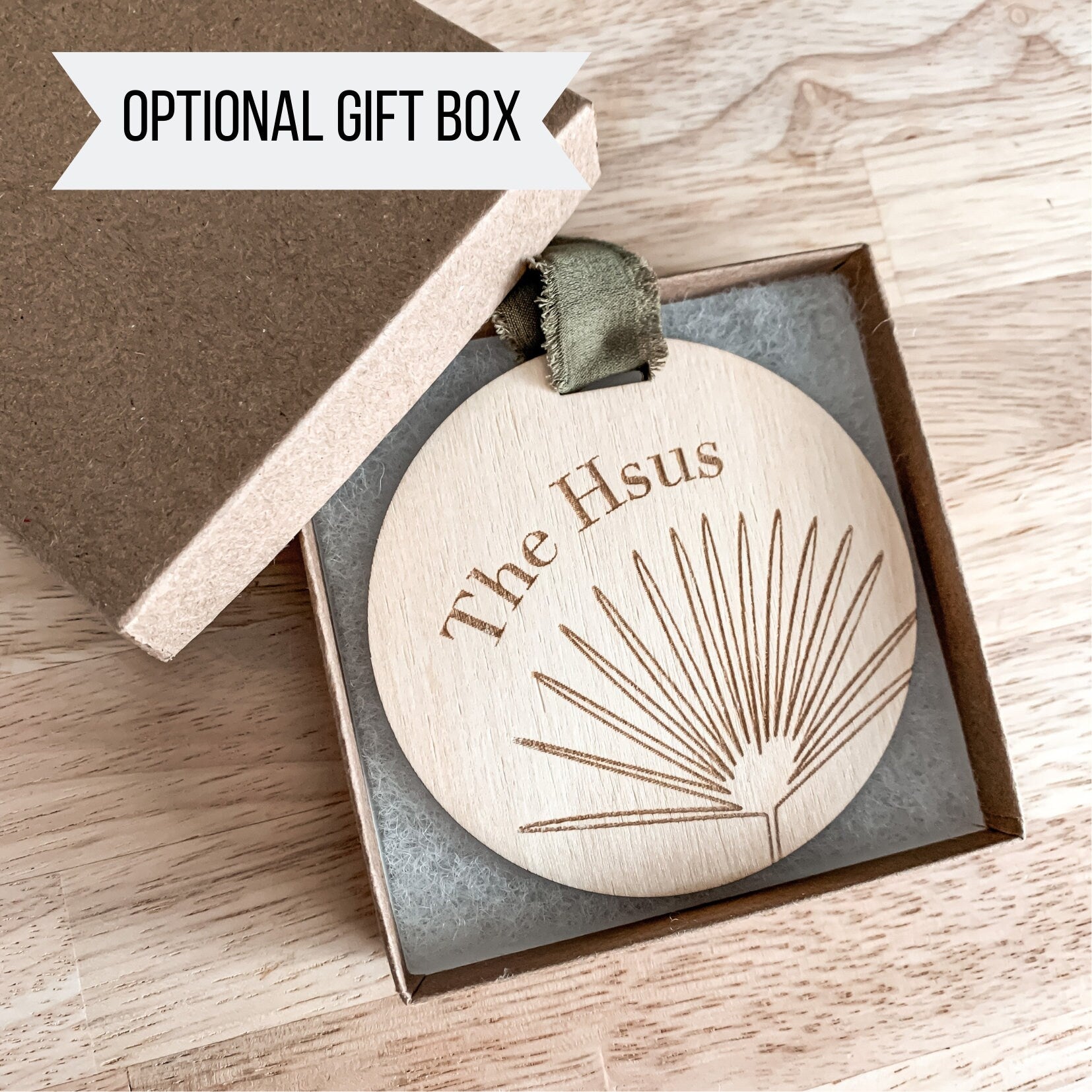 Family Name Christmas Ornament | Minimal Palm Frond