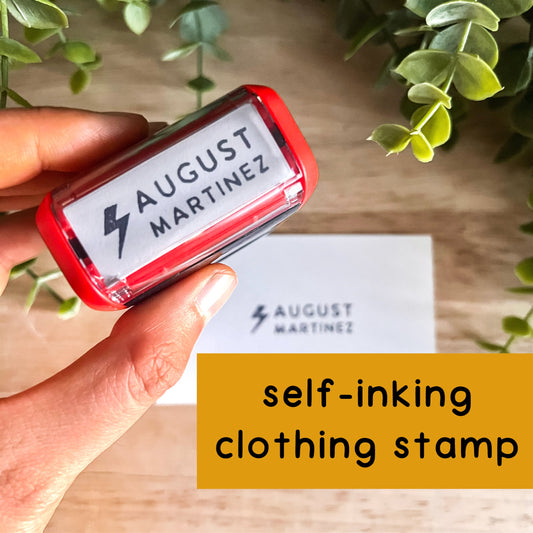 Clothing Stamp | Name Stamp for Clothing | Daycare Fabric Stamp | Lightning Bolt Stamp | Kids Clothing Stamp | Camp Stamp | Clothing Label