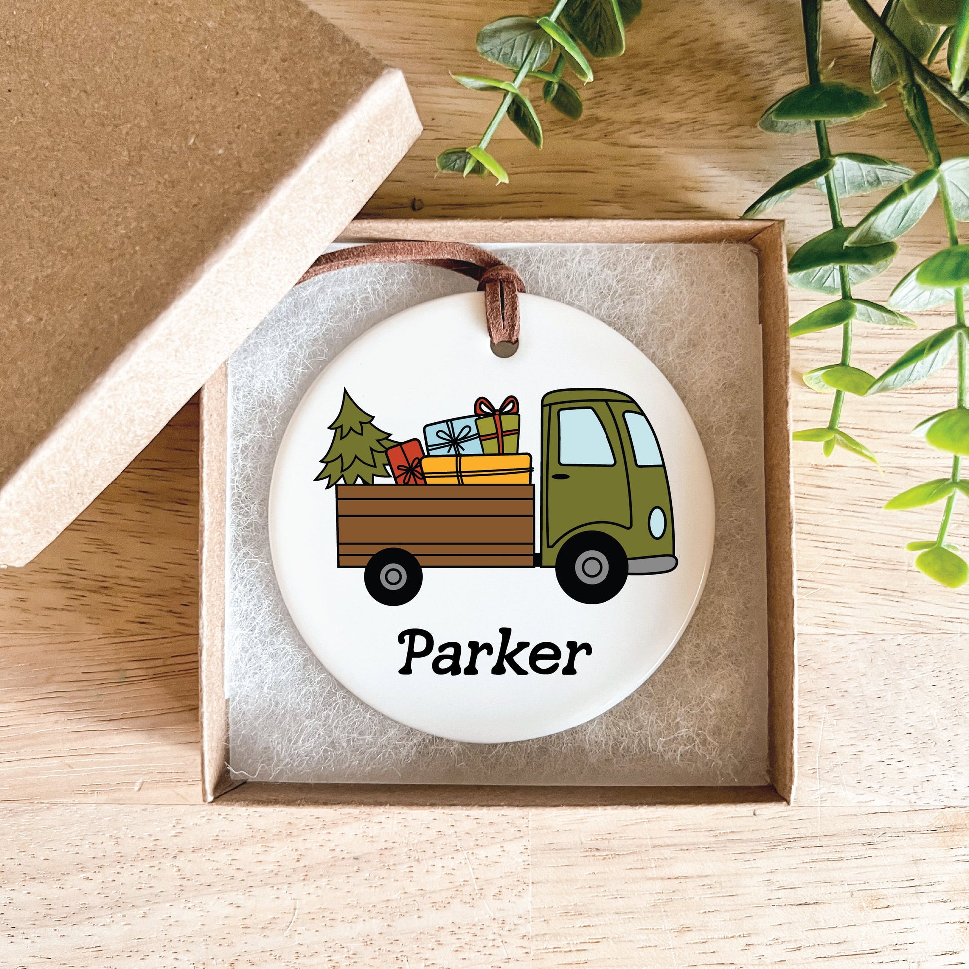 Christmas Ornament / Ceramic Porcelain Ornament / Baby Birth Stats / Personalized Newborn Ornament / Gift for New Parents / Festive Truck
