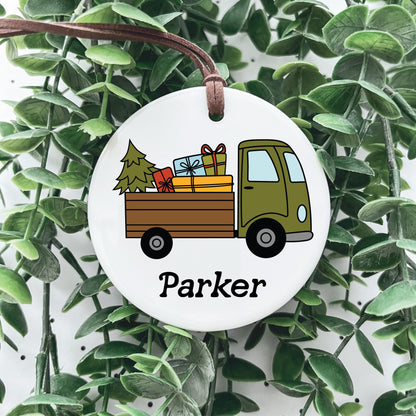 Christmas Ornament / Ceramic Porcelain Ornament / Baby Birth Stats / Personalized Newborn Ornament / Gift for New Parents / Festive Truck